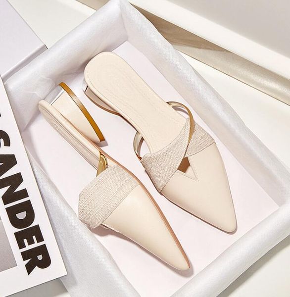 

slippers new spring summer women shoes woman slides pointed toe low heels fashion lady sandals, Black