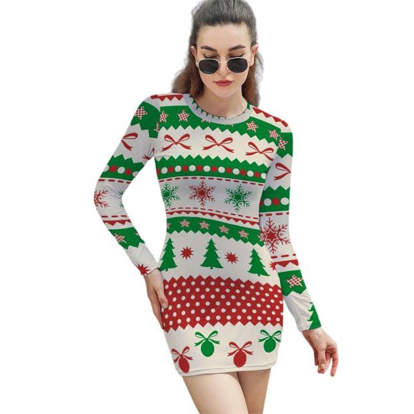 

casual dresses triple a women long sleeve wrap christmas printing party, Black;gray