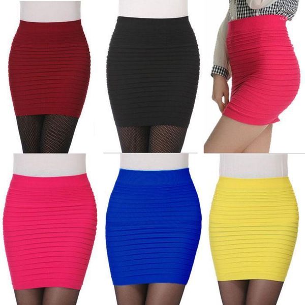 

skirts 1pc fashion womens elastic pleated high waist package hip short skirt women's solid color vestido de mujer, Black