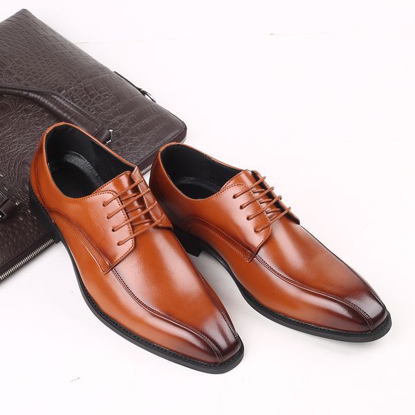 

mens leather business office dress shoes formal wear shoes men invisible increase soft lining casual man wedding shoes big size, Black