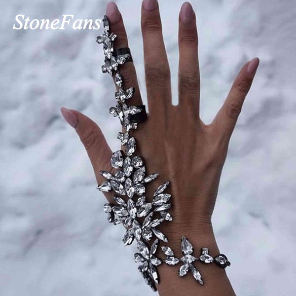 

stonefans bohemia finger charm zircon for women ins fashion luxury cubic zirconia bracelet oval crystal jewelry, Golden;silver