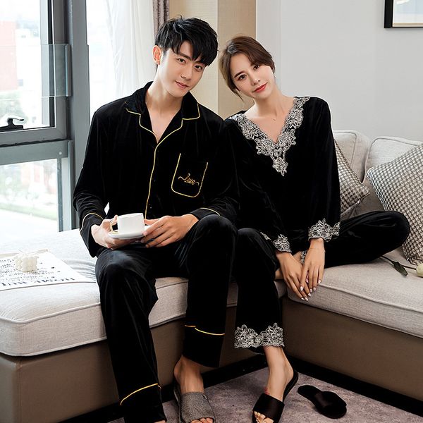 

golden veet couple pajamas autumn and winter style young men's long sleeved cardigan loose can wear out home cloth suit women, Black;red