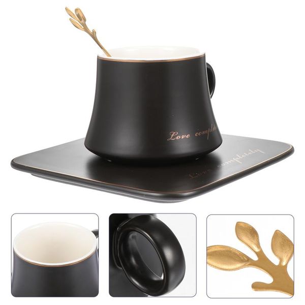 

cups & saucers 1 set of ceramic coffee cup delicate tea with dish and spoon (black)