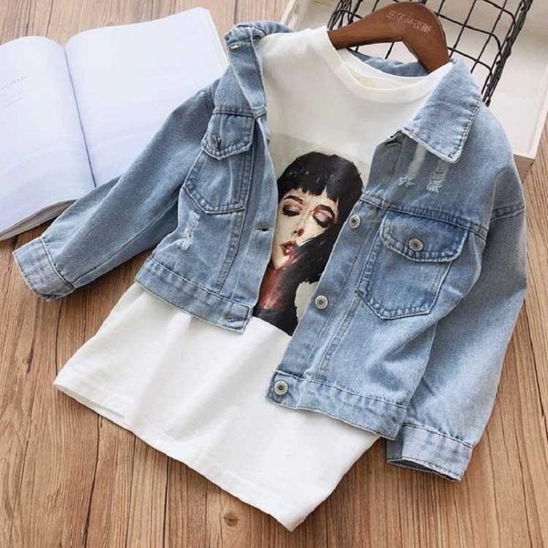 

autumn children denim jackets boys trench jean cartoon style girls kids clothing baby coat casual outerwear windbreaker pullover, Blue
