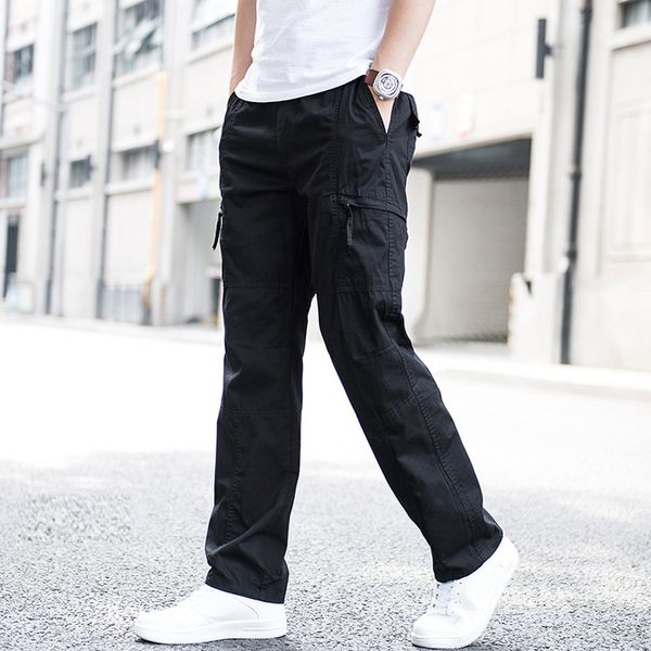 

overalls men's spring straight loose loose casual plus fat plus size sports fat wearable work casual outdoor men's pants, Black