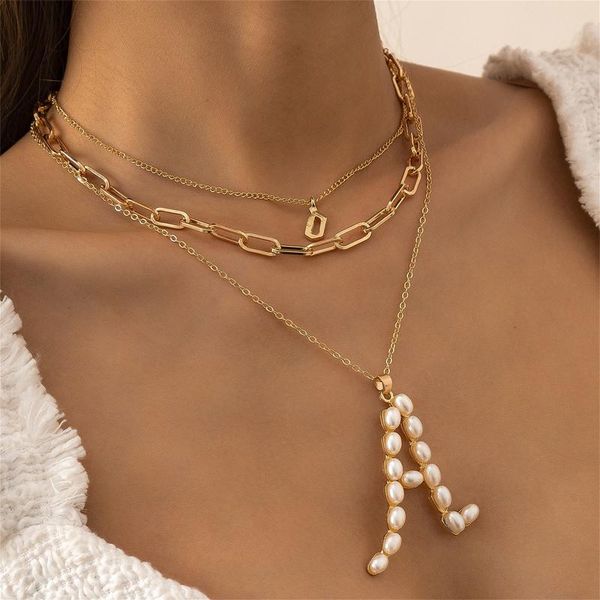 

chains 2021 accessories for women special-shaped imitation pearl a necklace character multi-layer cross fashion gift, Silver