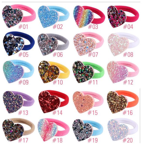 

2021 sequins love heart hair bands pony tail holder gift nylon elastic band for baby head rope, Slivery;white