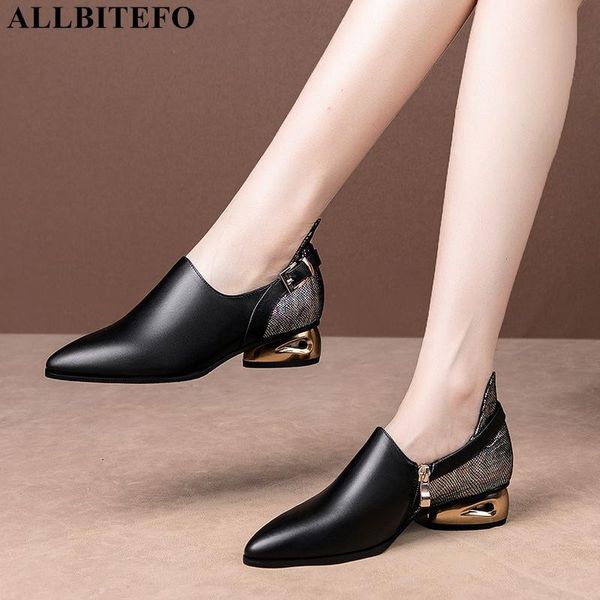 

dress shoes allbitefo size 34-42 golden heel lizard texture natural genuine leather women heels fashion high low, Black