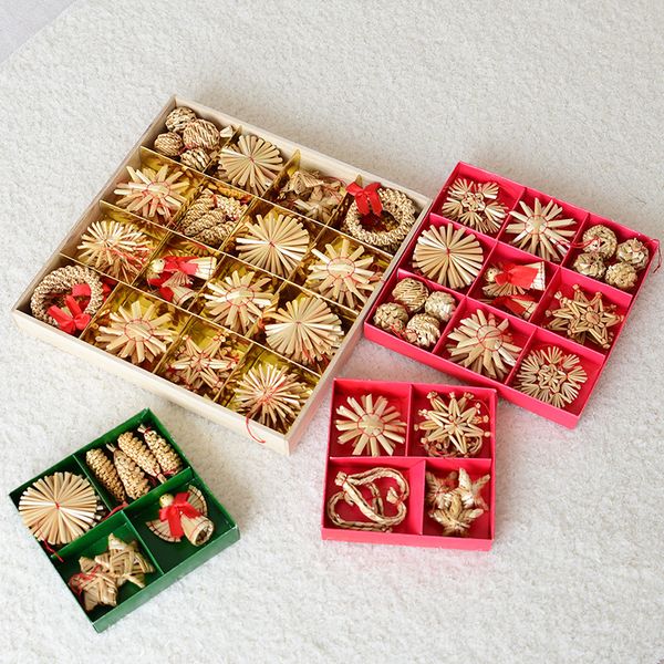 

christmas decorations natural wheat straw manual mini five-pointed star snowflake snowman christmas tree pendant dress up props