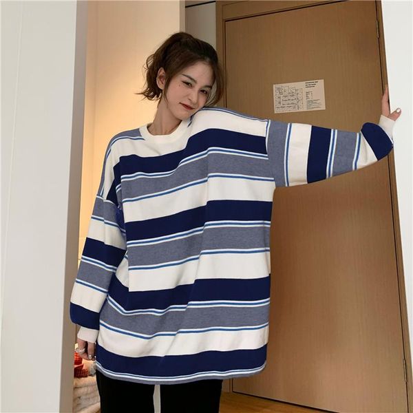 

women's hoodies & sweatshirts thickened autumn and winter striped sweater, Black