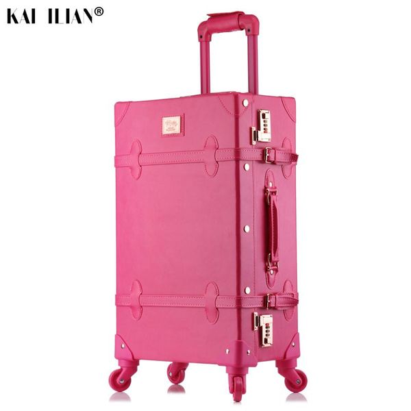 

suitcases 20/24/26 inch rolling luggage set women suitcase on wheels pu leather pink fashion retro trolley cabin with wheel girls