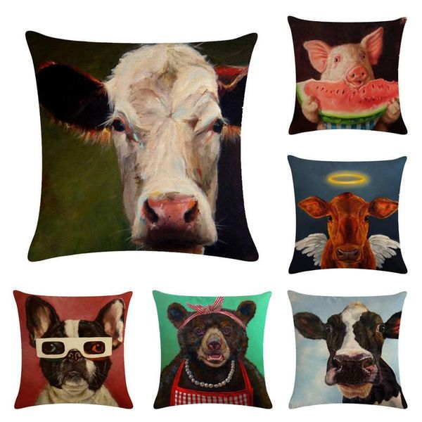 

animal cushion cover and sofa linen/cotton dog pillow case pig home decorative bull throw 45cm*45cm cushion/decorative