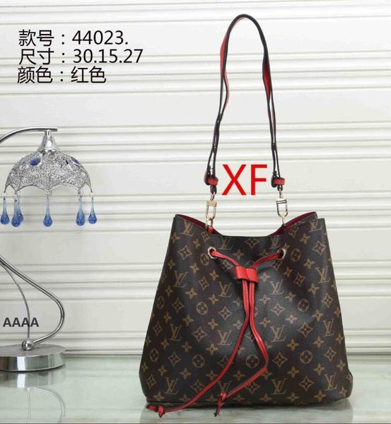 

old flower drawstring bucket bag classic shoulder bagss clutch handbag leather crossbodylvlouisvitton yslvutton, Red;black