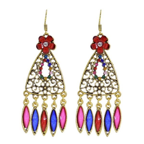 

dangle & chandelier jhumka earrings for women vintage alloy carved flower acrylic rhinestone statement earring pendientes party jewel, Silver