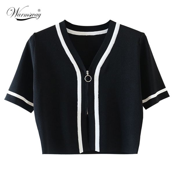 

brand designer women's t-shirt summer clothes viscose knitted short sleeve crop zipper tee female slim black b-046 210522, White
