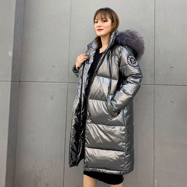 

down special offer korean style bright face hipster hooded real raccoon fur collar thick mid-length down jacket women, Black