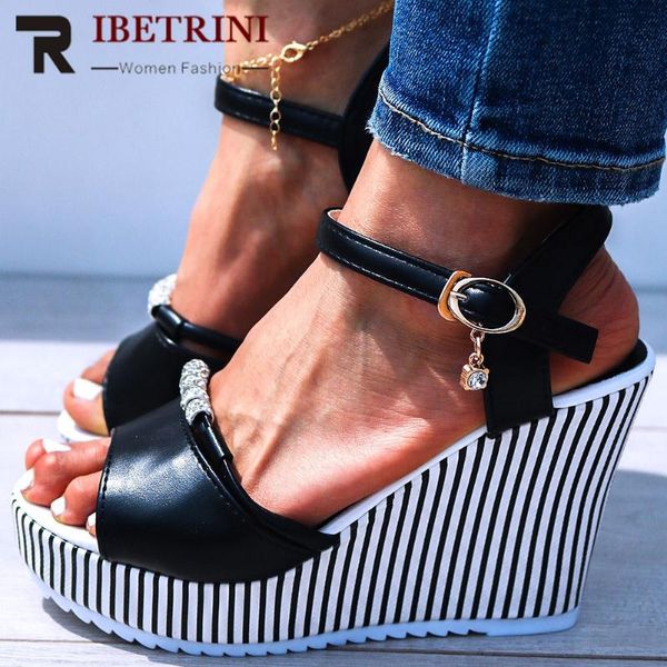 

summer platform wedges peep toe simple sandals for women buckle strap fashion female leisure comfy shoes, Black