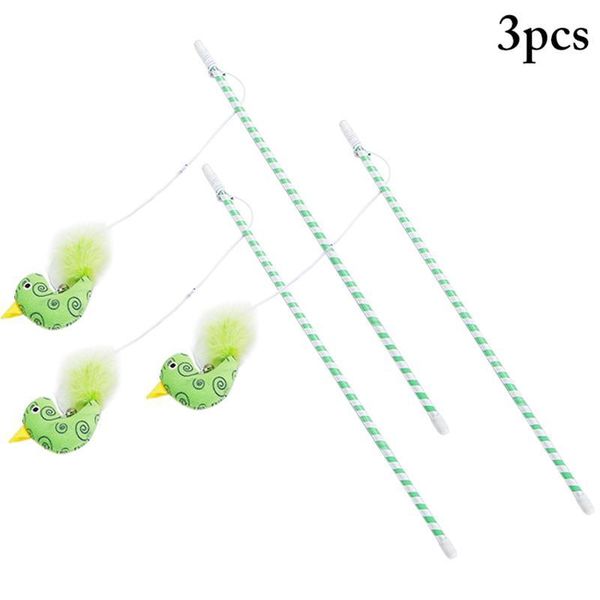 

3pcs cat teaser wand creative plush bird faux feather kitten interactive toy attractive pet green/purple toys
