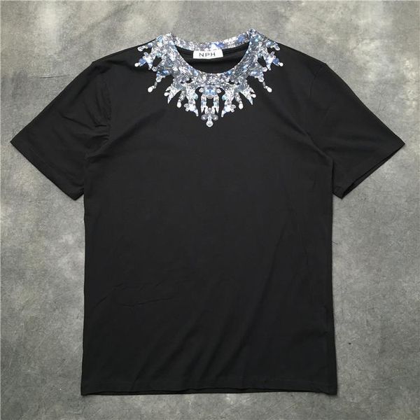 

high punk men fashion t shirts vintage neckline diamond t-shirt hip hop skateboard street cotton t-shirts tee #g44 men's, White;black