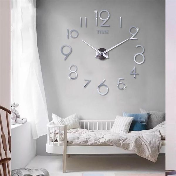 

wall clocks 3d diy roman numbers acrylic mirror sticker clock home decor mural decals adhesive stickers art @d