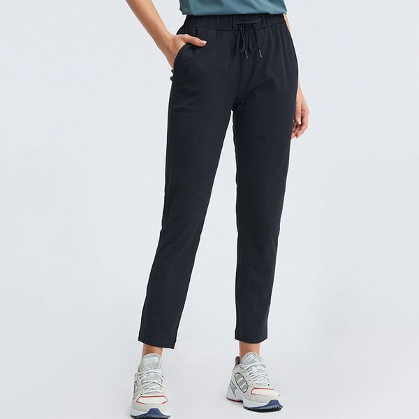 L081 Pantaloni da yoga da donna con cordino elastico in vita con taschino Pantaloni larghi a gamba dritta Pantaloni sportivi e per il tempo libero Pantaloni traspiranti per la corsa Pantaloni da fitness