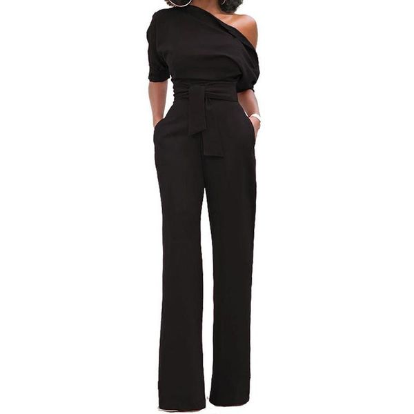 

women's jumpsuits & rompers fashion women off shoulder elegant ladies party long sleeve solid jumpsuit black, Black;white