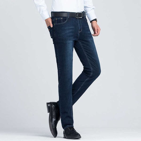 

jeans straight men's thin stretch slim casual long pants summer, Blue