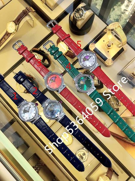 

wristwatches brand fashion luxury turning moon and sun watch green dial mother of pearls snake genuine leather crystal wathes, Slivery;brown