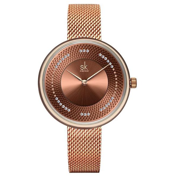 

wristwatches student sports watch concept simple girl mesh band quartz ladies diamond women's fashion watc, Slivery;brown