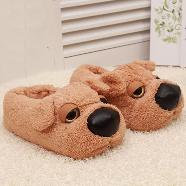 

slippers suihyung winter warm cotton-padded shoes women home plush soft bottom indoor floor cute brown dog lovers, Black