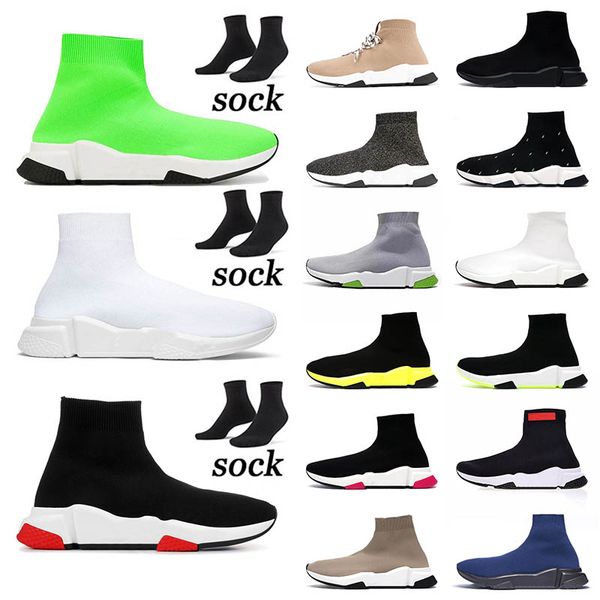 

2022 new arrival casual sock shoes womens platform triple black all white red paris green navy grey yellow pink luxury sneakers mens high lo