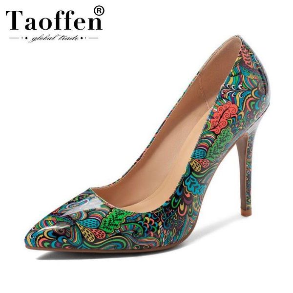 

dress shoes taoffen 2021 women pumps super high heel woman spring party print pointed toe wedding footwear size 34-43, Black