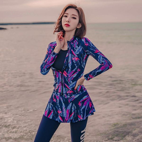 

rhyme lady four pieces long sleeve rash guard swimwear bathing suit women dive women's swimming one-piece suits