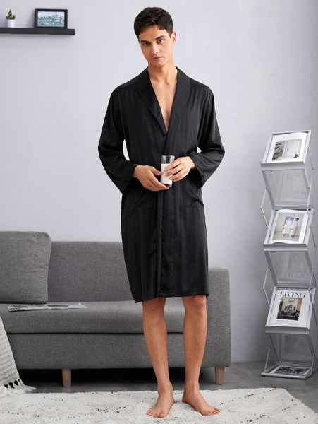 

men shawl collar belted satin robe a3zd#, Black;brown