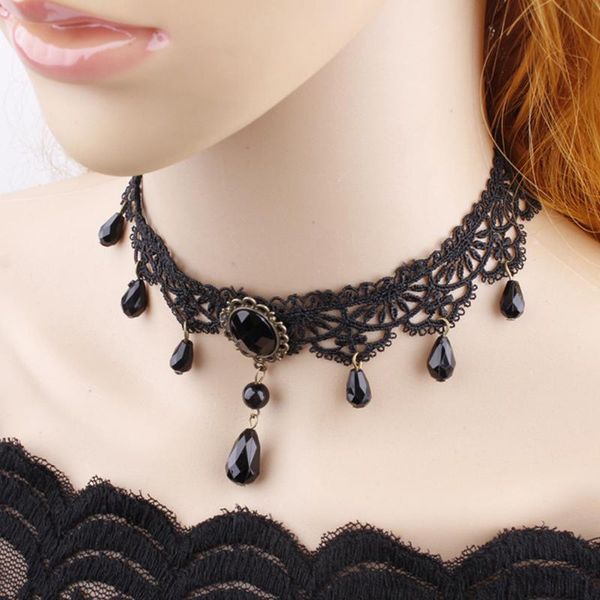 

chokers gothic crystal black lace neck choker necklace vintage victorian women chocker steampunk jewelry collares, Golden;silver