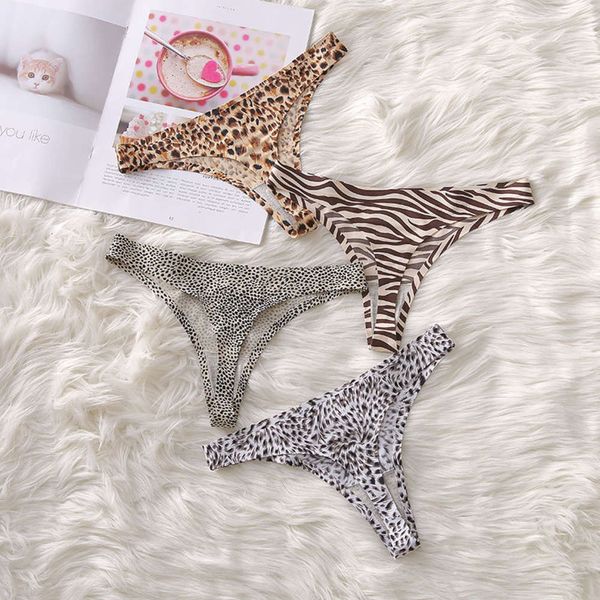 

thong women's ice silk print piece seamless fun t-pants underwear, Black;white