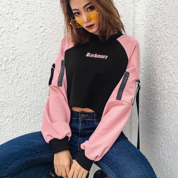 

women's hoodies & sweatshirts yiciya 2021 korean fashion women letter printed casual crop hoodie sweatshirt female black pink long slee