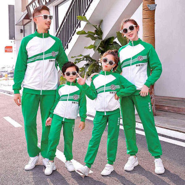 

family matching outfits autumn dad son mum daughter sports clothing set 2pcs coat &pants adults student uniforms couple clothes, Gray