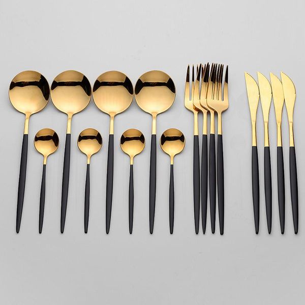 

dinnerware sets stainless steel tableware cutlery complete black gold set fork kitchen for restaurant dinner spoon