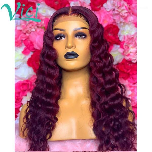 

99j burgundy lace front wig bleached knots loose deep wave for black women colored human hair wigs preplucked with baby hair1, Black;brown