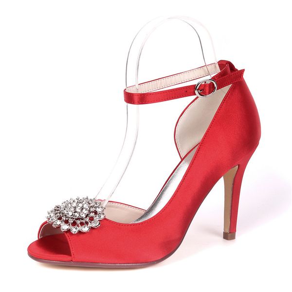 

sandals high heels satin women dress shoes peep toe heeled ankle buckle strap evening prom wedding bridal party ladies pumps 7pva, Black