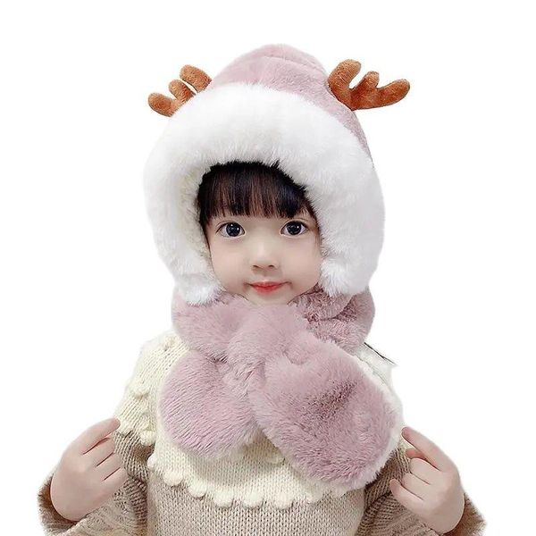 

caps & hats winter polyester male female baby hat scarf set fashion thick warmth plush antlers windproof earmuffs cap two-piece suit, Yellow