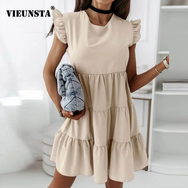 

elegant butterfly short sleeve summer women dress beach round neck pleated party spring solid loose mini, Black;gray