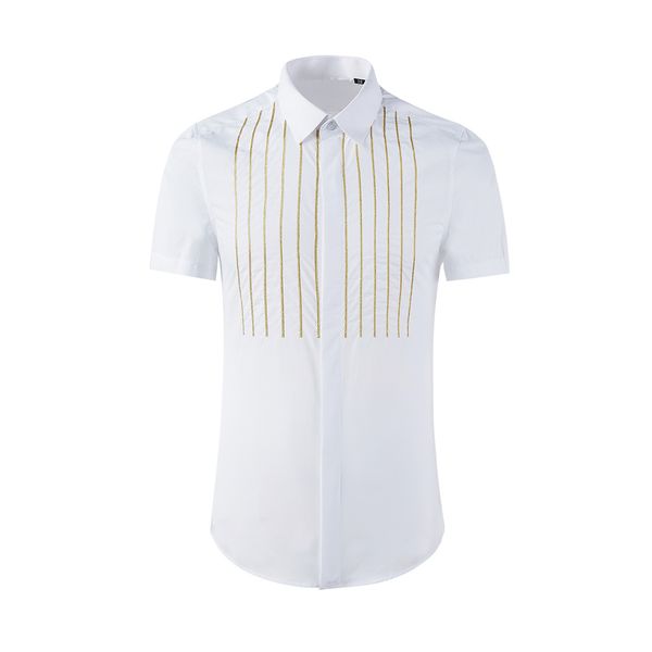

business shirt deluxe and gold chain precision embroidery casual simple end short sleeve slim summer hairer, White;black