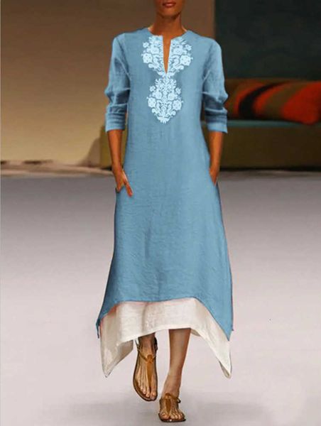 

dresses fashion tribal casual printing long cotton hemp large drs, Black;gray