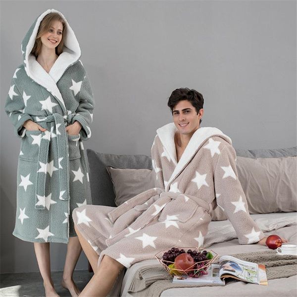

couple bathrobe pajamas winter thickened long nightgown female oversize home service women's sleepwear, Black;red