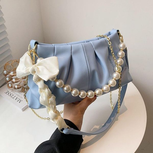 

evening bags 2021 small pu leather underarm shoulder crossbody bag with short beading handle female trendy handbag luxury party chain tote