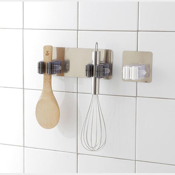 Organização de armazenamento de cozinha Mop Holder Broom Clipe sem sentido Punch Punch grátis parede de banheiro pendurada