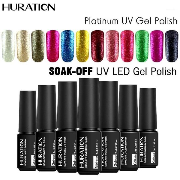 

huration 7ml gel lacquer 12 color set led uv platinum glitter nail polish art semi permanent colorful vernis1, Red;pink