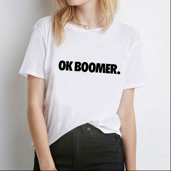 

ok boomer black words printed women t shirts cool fashion short sleeve o neck casual loose christmas, White